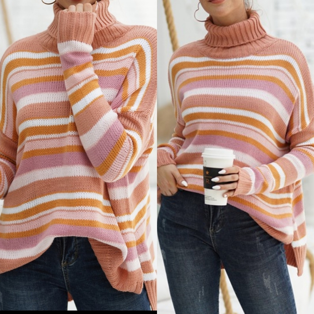 Oversized striped turtleneck sweater - Picture 4 of 8